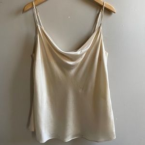 Reformation Cream Silk Cowl Neck Draped Tank